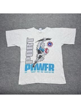 Vintage 90s Port Adelaide Australian Football Club T-Shirt Medium RARE MENS GREY